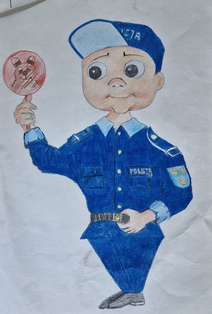 Rysunek przedstawiający postać policjanta.