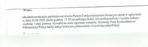 Zdjęcie przedstawiające treść podziękowań.
