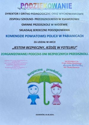 Pisemne podziękowania od organizatorów akcji dla policjantów z Komedy Powiatowej Policji w Pabianicach.