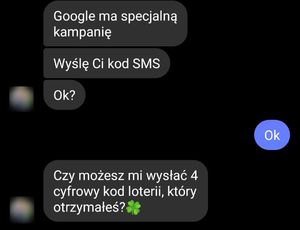 Zdjęcie przedstawia screen rozmowy z oszustem.