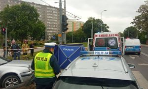 Miejsce tragicznego wypadku drogowego. Widać na nim pracujące służby.