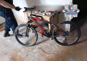 Policjant i odzyskany przez niego rower.