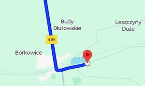 Fragment mapy z nazwą trzech miejscowości: Borkowice, Budy Dłutowskie i Leszczyny Duże.