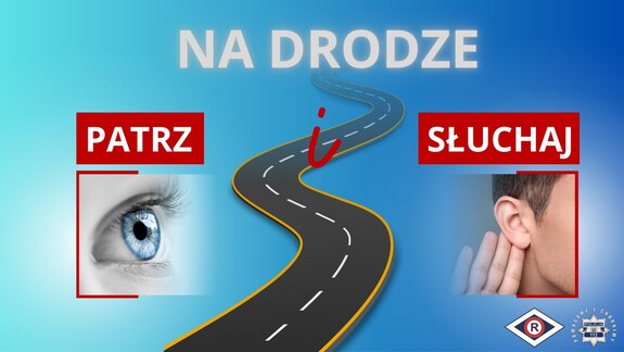 Grafika przedstawiająca ludzkie oko i ucho pomiędzy drogą.