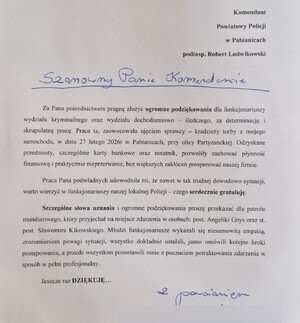 Treść podziękowań.