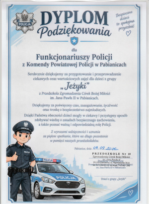 dyplom podziękowania dla funkcjonariuszy z KPP Pabianice